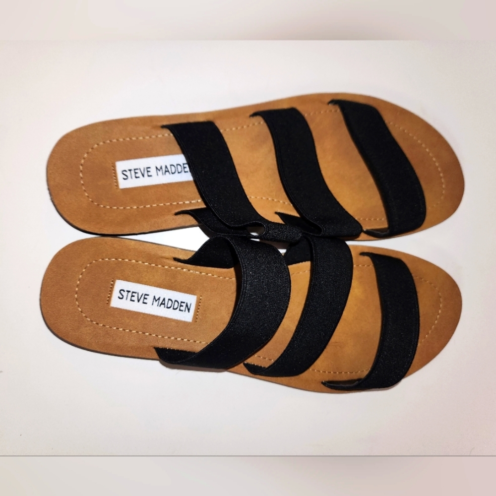 Steve Madden Black and Tan Sandals